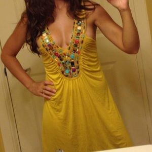 Julie’s closet mustard yellow beaded dress